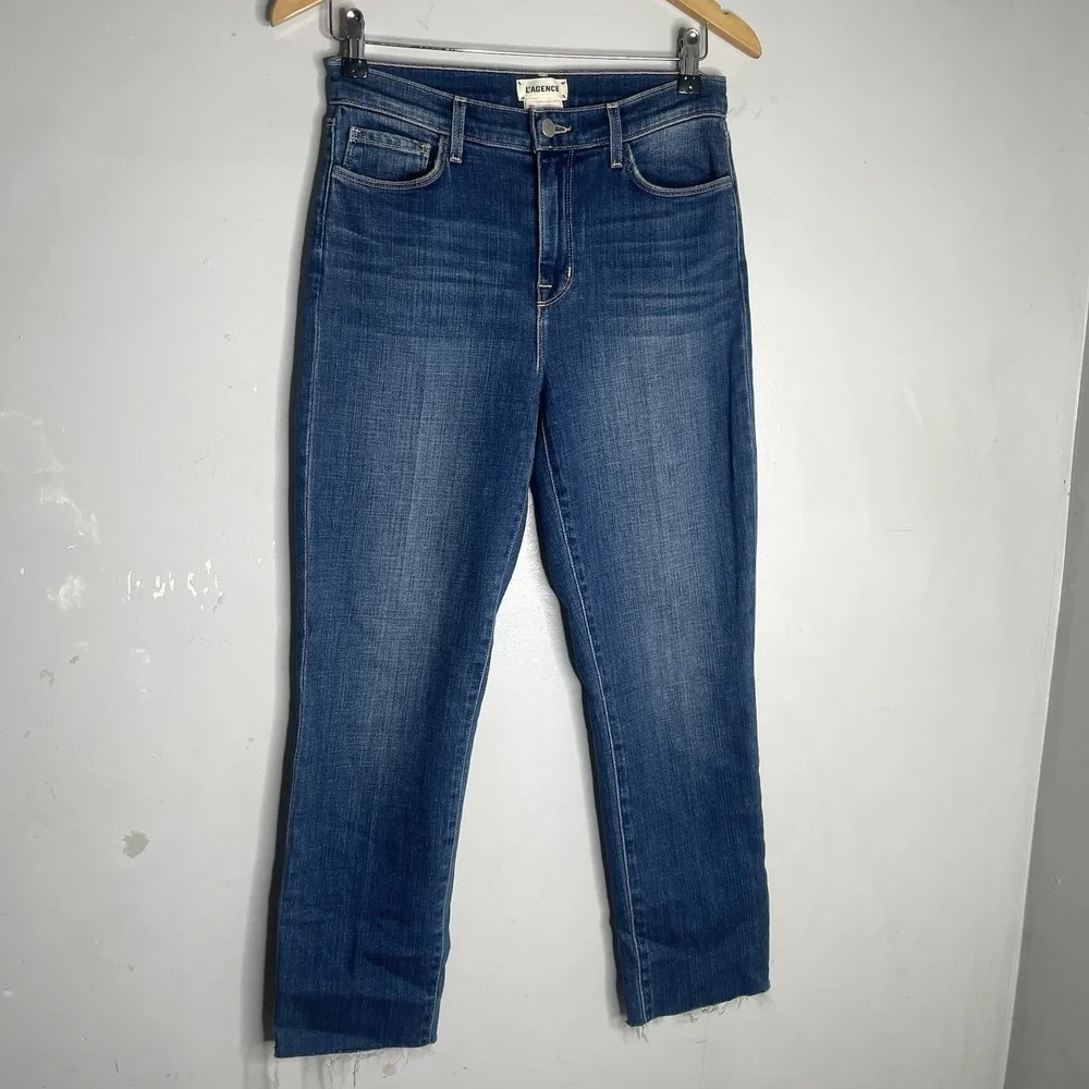 L'Agence Sada Jeans 27 Mid Rise Slim Fit Cropped Raw Hem Womens